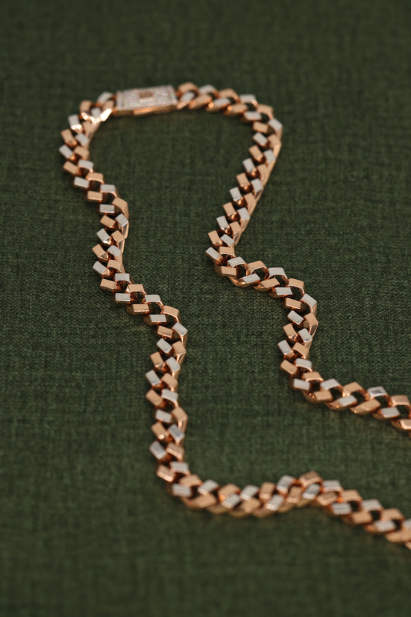 Rose Gold and Silver Dual-Tone Square Link Chain Necklace with Signature Diamond Clasp