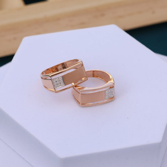 Gold Couple Band Ring Set with American Diamond