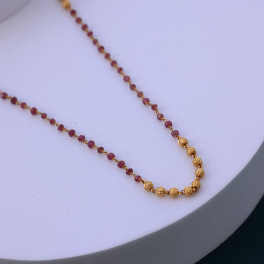 Gold Necklace –Elegant Red Bead Traditional Jewelry