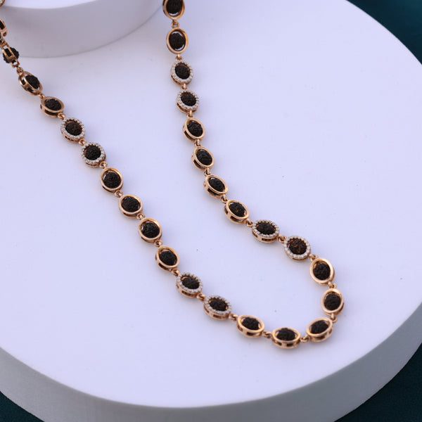 Rudraksha Para Mala with American Diamond Accents - Men gold rudraksha mala
