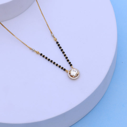 Gold Mangalsutra with Sparkling American Diamond Pendant