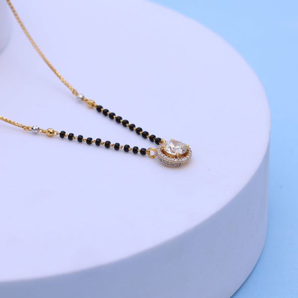 Gold Mangalsutra with Sparkling American Diamond Pendant