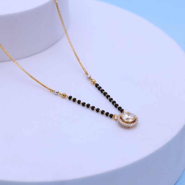 Gold Mangalsutra with Sparkling American Diamond Pendant