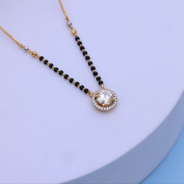 Gold Mangalsutra with Sparkling American Diamond Pendant