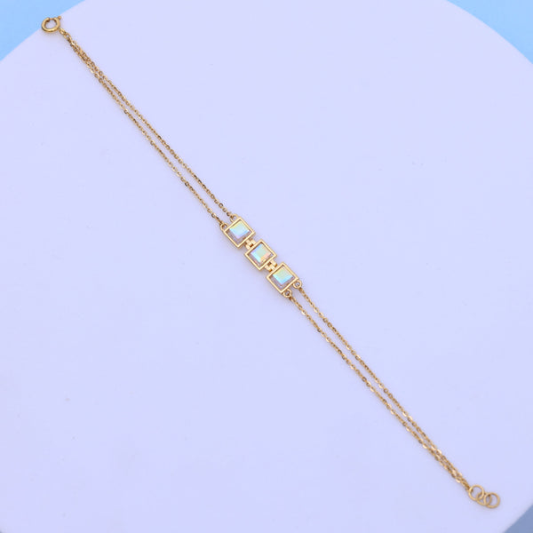 Stylish Gold Bracelet with Square Crystal Stones – Minimalist Double Chain Design