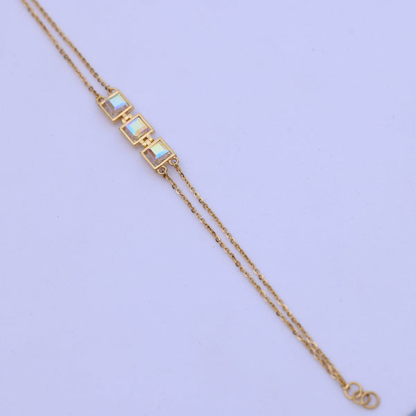 Stylish Gold Bracelet with Square Crystal Stones – Minimalist Double Chain Design