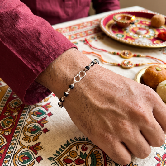 Silver Rudraksha Bracelet for Men & Boys | Traditional Silver Rakhi Bracelet & Spiritual Wristwear