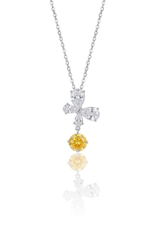 Luxurious 925 Sterling Silver Canary Yellow & White CZ Butterfly Pendant Necklace