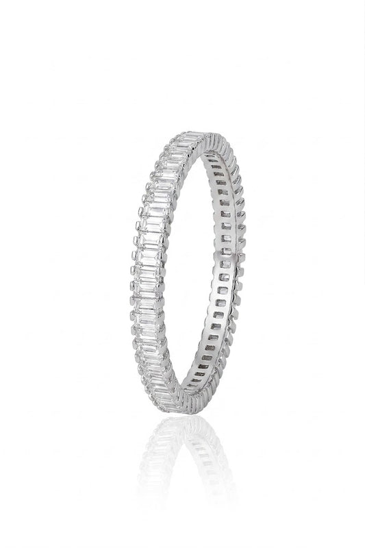 925 Sterling Silver Ring Women American Diamond Baguette Eternity Band