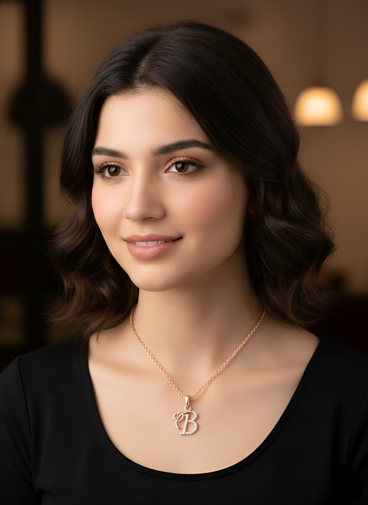 B Initial Alphabet Diamond Pendant - Diamond Jewellery
