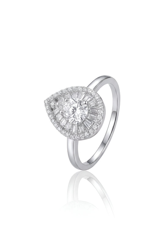 925 Sterling Silver Pear Shape American Diamond Ring for Women Bridal Jewelry Gift
