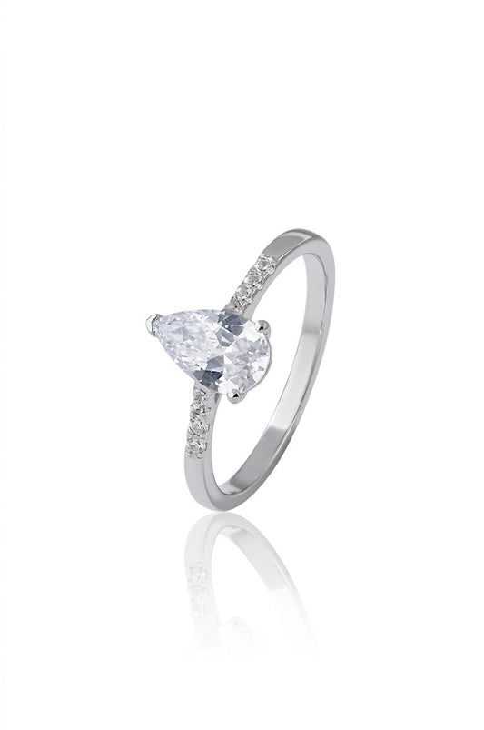 925 Sterling Silver Ring Women American Diamond Pear Cut Engagement Wedding Band