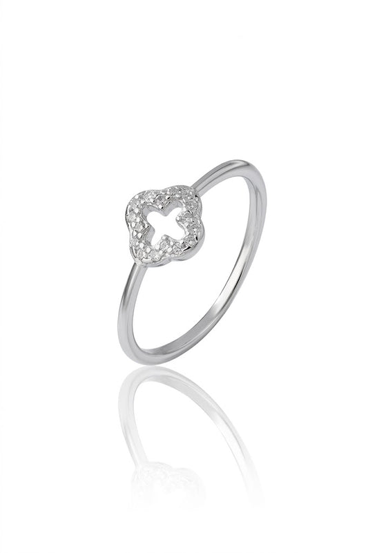 925 Sterling Silver Ring for Women American Diamond Clover Flower Band Gift Boxed