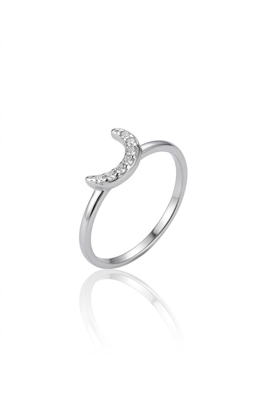 925 Sterling Silver Crescent Moon Ring Women’s American Diamond