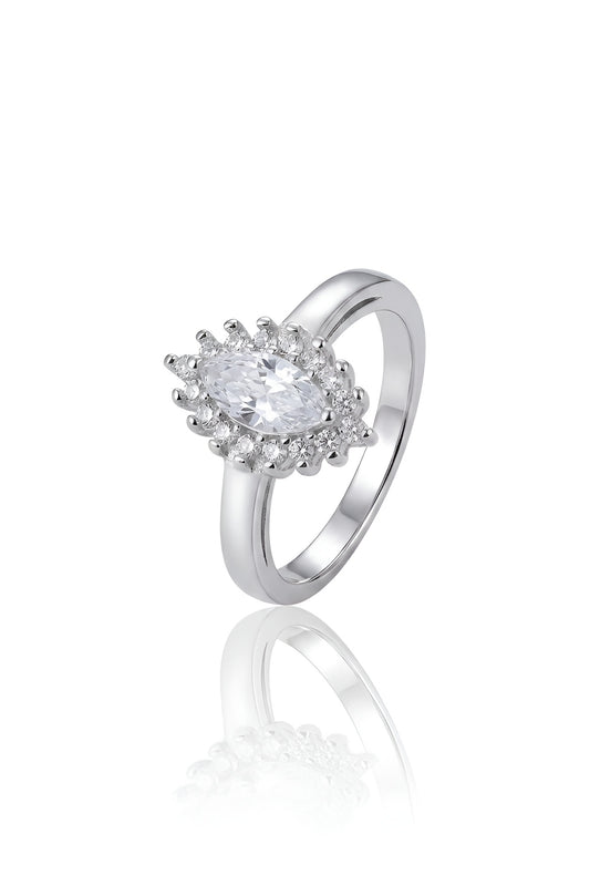 925 Sterling Silver Marquise Ring for Women American Diamond Halo Engagement Band
