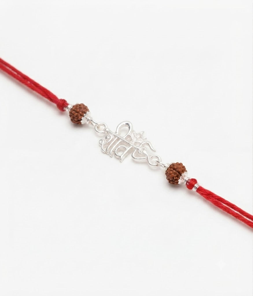 Elegant Silver Shiv Trishul & Rudraksha Rakhi for Brother | Festival Gift