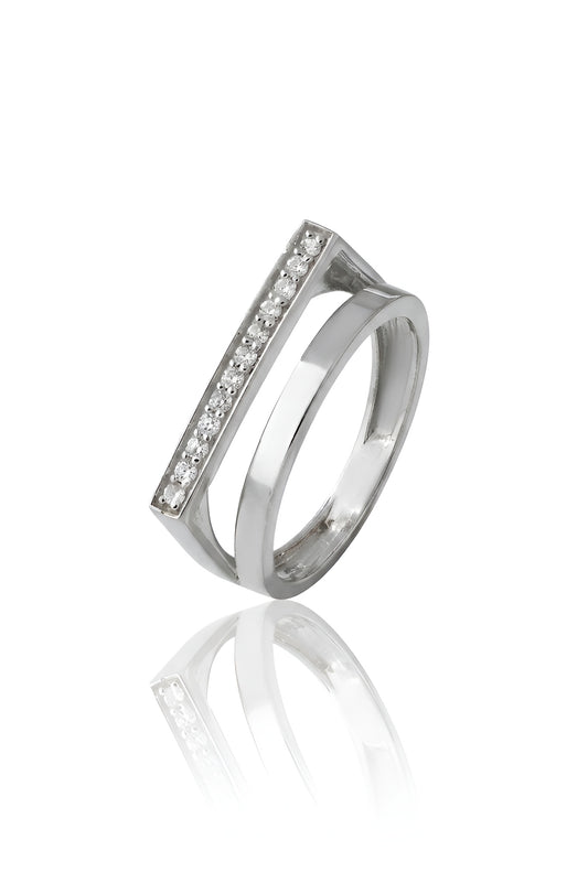 925 Sterling Silver Geometric Ring for Women American Diamond Double Band Jewelry