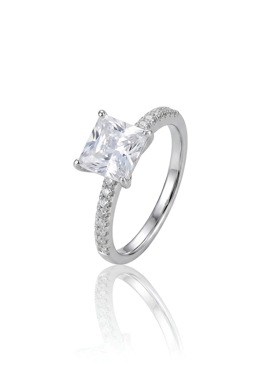 925 Sterling Silver Princess Cut American Diamond Ring - Women's Fine Jewelry