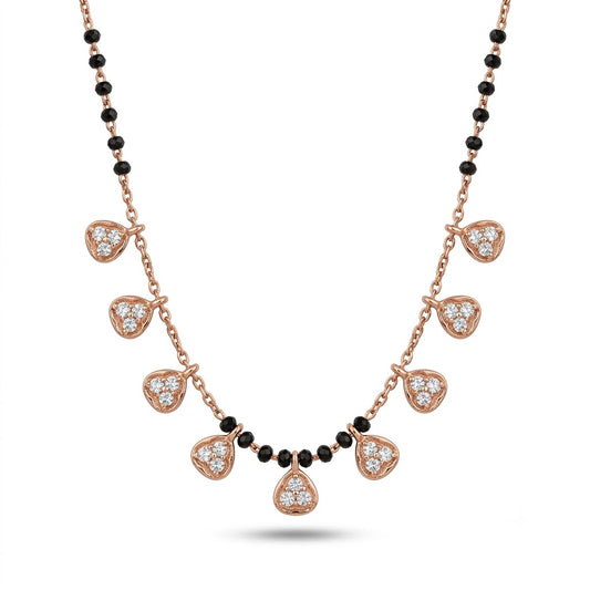 Rose Gold Mangalsutra with Lab-Grown Diamonds – Heart Charms Design