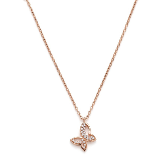 Exquisite Butterfly Pendant Necklace in Rose Gold with Lab-Grown Diamonds