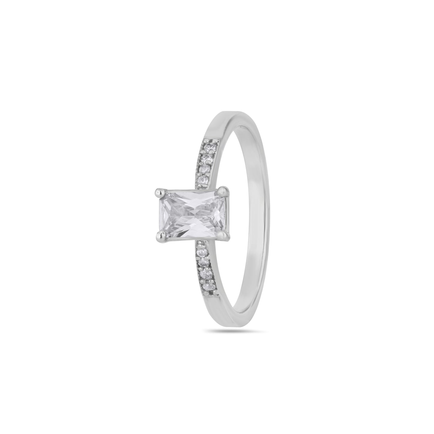 925 Sterling Silver Ring Women American Diamond Emerald Cut Solitaire Wedding Band