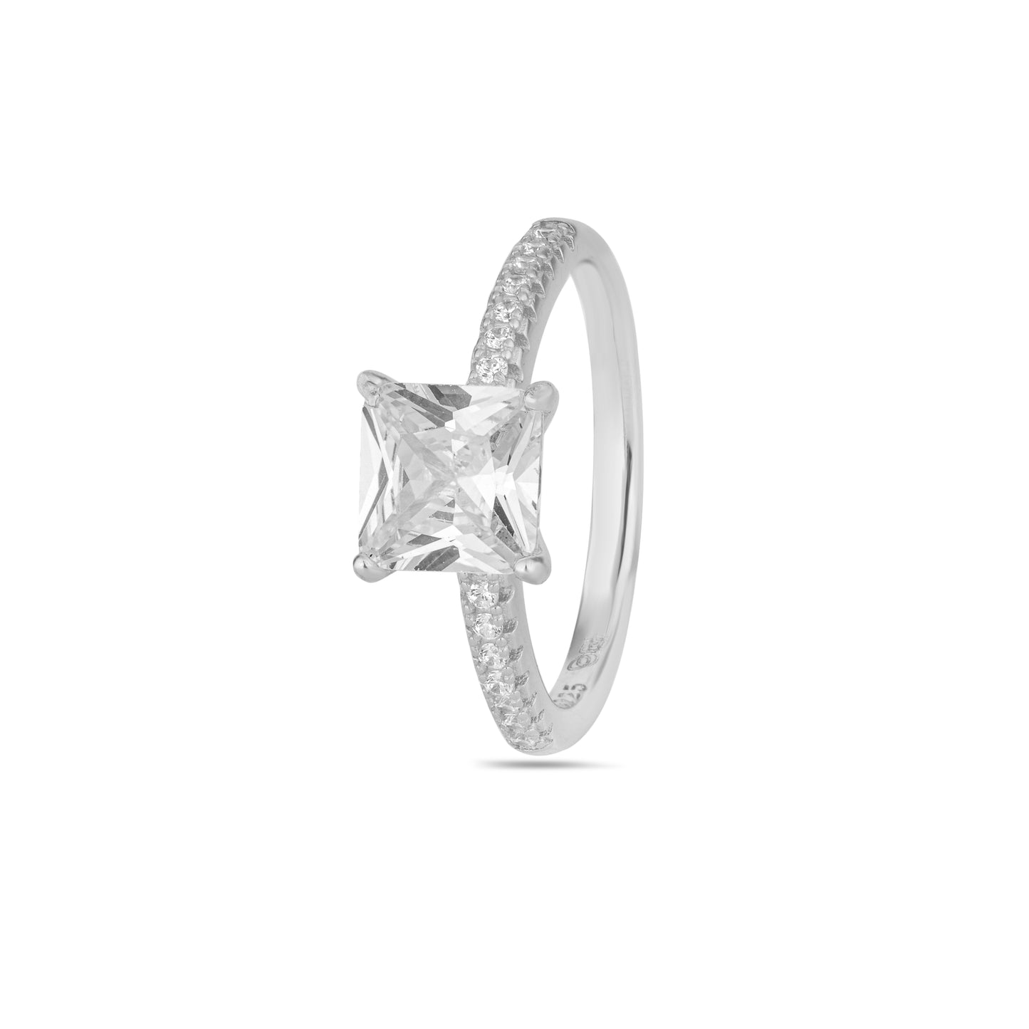 925 Sterling Silver Princess Cut American Diamond Ring - Women's Fine Jewelry