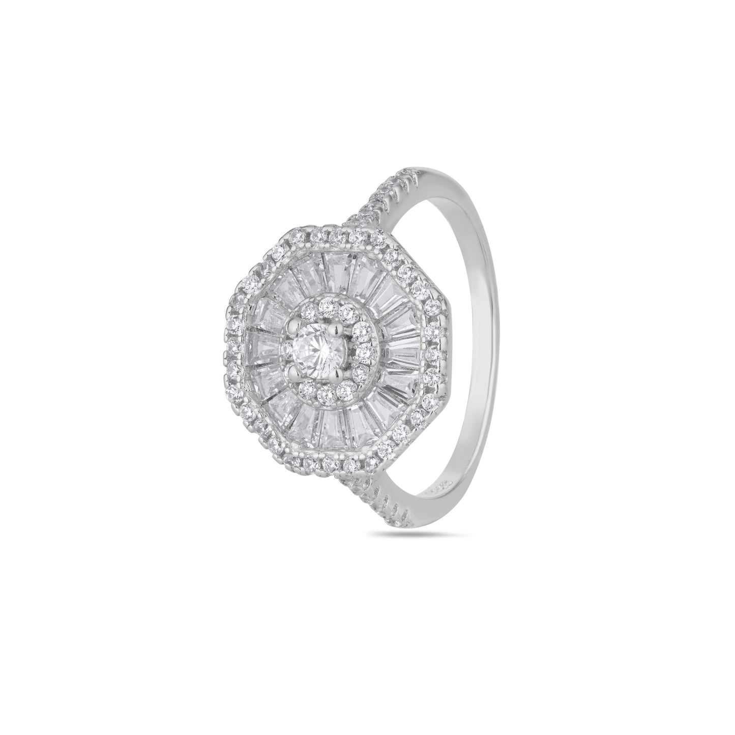 925 Sterling Silver Halo Ring for Women American Diamond Art Deco Wedding Band