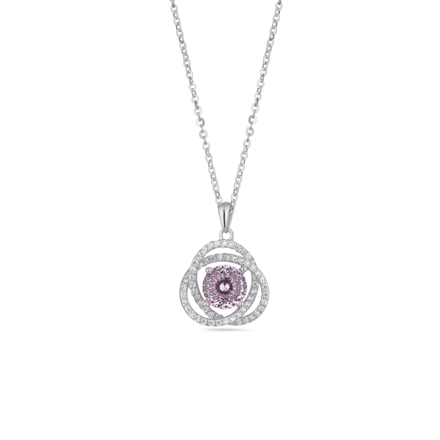 Silver Pink Stone Chain Pendant American Diamond Gift for Her