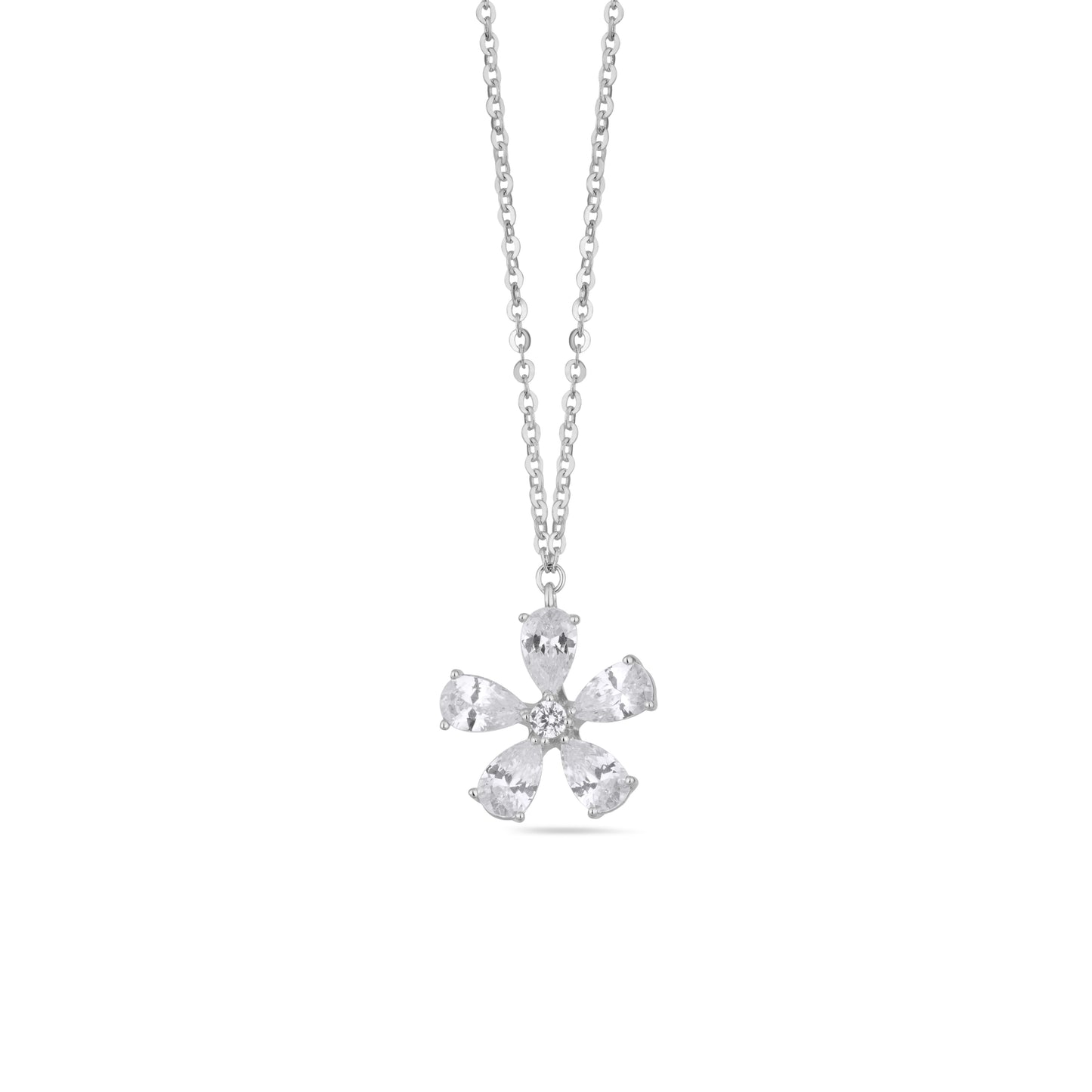 925 Sterling Silver Flower Pendant Necklace American Diamond CZ Womens Chain Gift