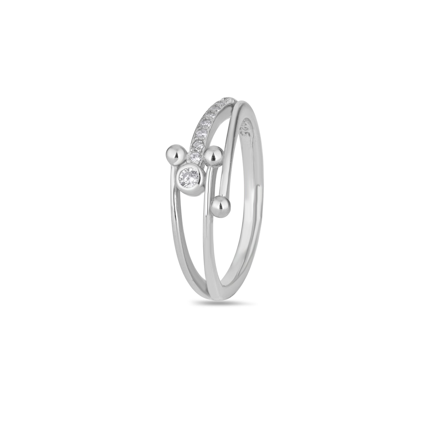 925 Sterling Silver Bypass Ring American Diamond Round CZ Band Women Jewelry
