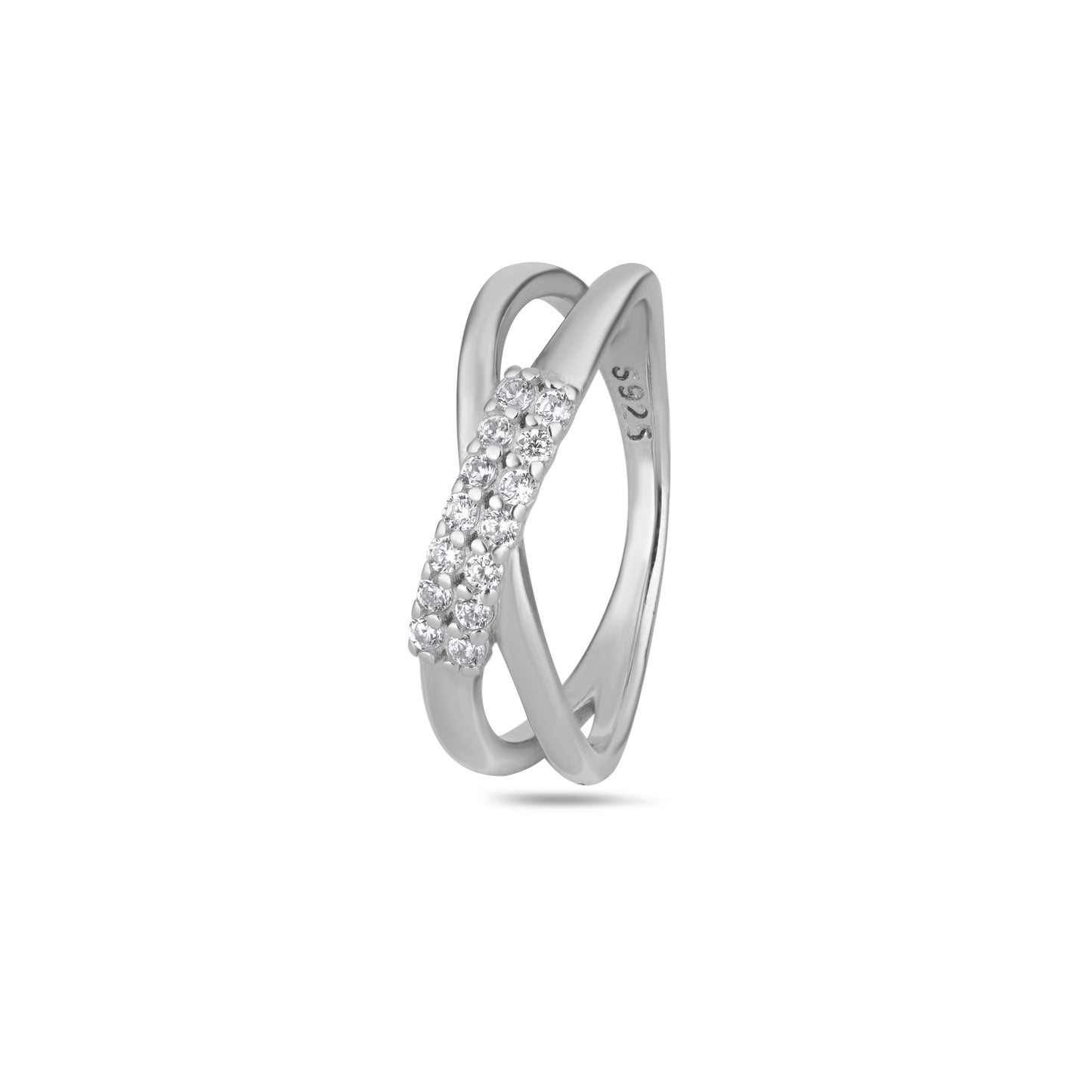 925 Sterling Silver Bypass X Ring Women American Diamond CZ Statement
