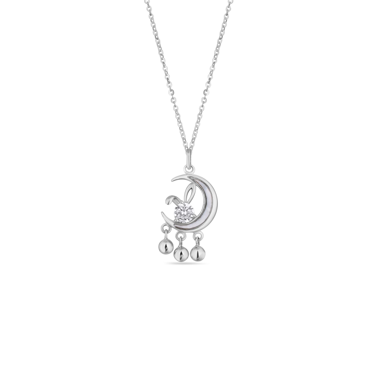 Crescent Moon American Diamond Pendant Necklace in 925 Silver