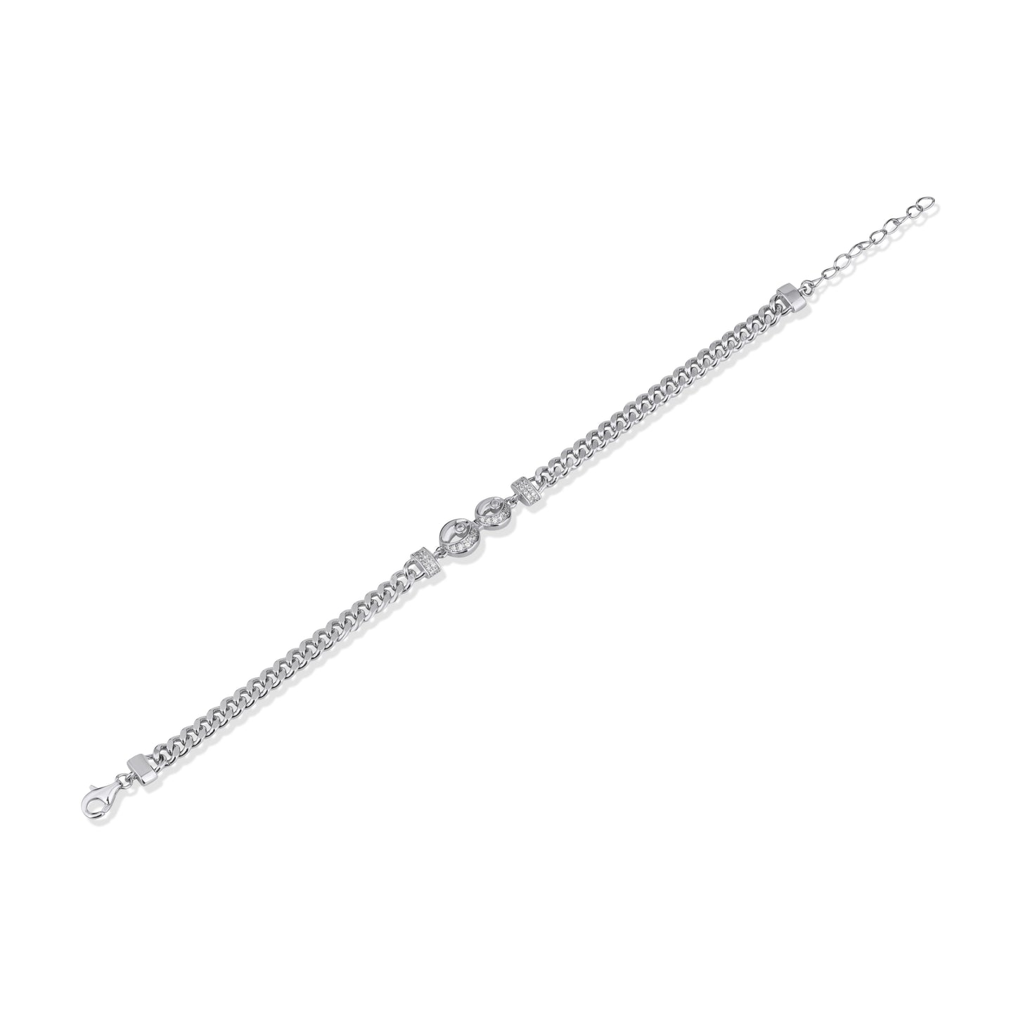 925 Sterling Silver Adjustable Bracelet for Women American Diamond Cubic Zirconia Curb Chain