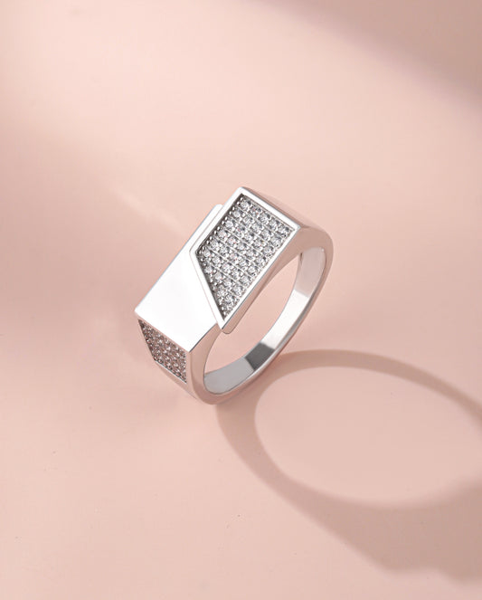 925 Sterling Silver Men's Ring Moissanite Diamond Geometric Signet Band Luxury