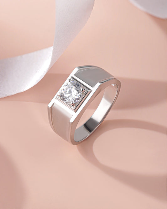 Solid 925 Sterling Silver Men’s Ring Brilliant Round Cut Moissanite Diamond Band