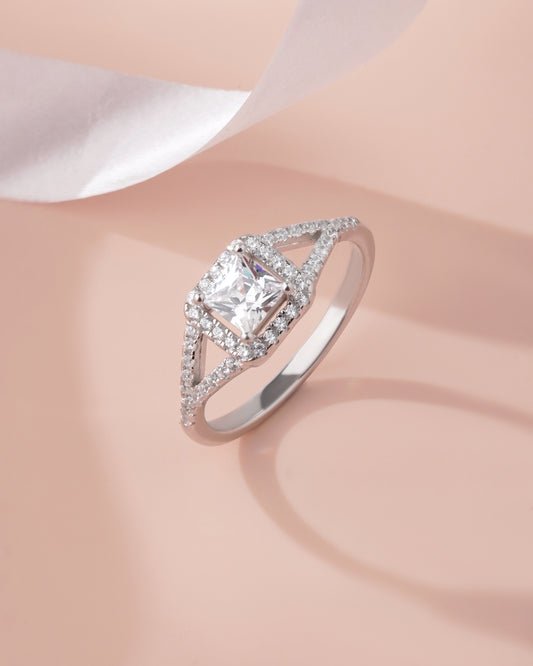 925 Sterling Silver Princess Cut American Diamond Ring Women Wedding Band Size 5-27