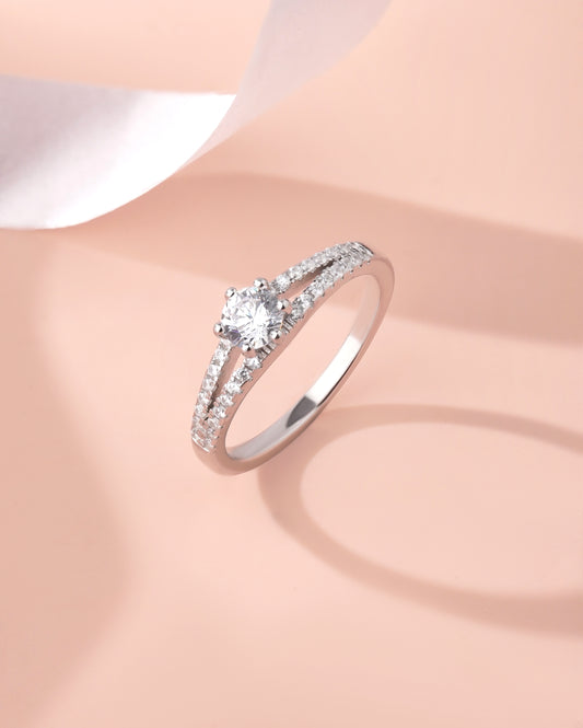 925 Sterling Silver Split Shank Solitaire Ring Hallmark American Diamond