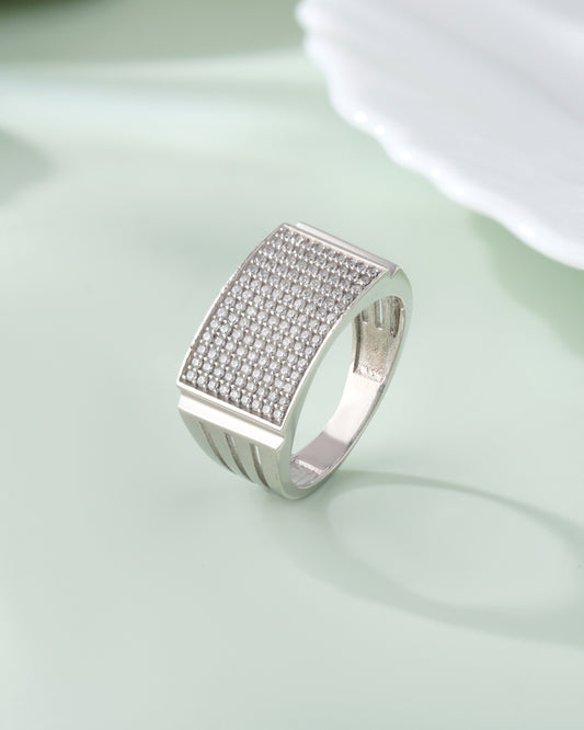 Men's Moissanite Diamond Ring 925 Sterling Silver Rectangular Signet Band