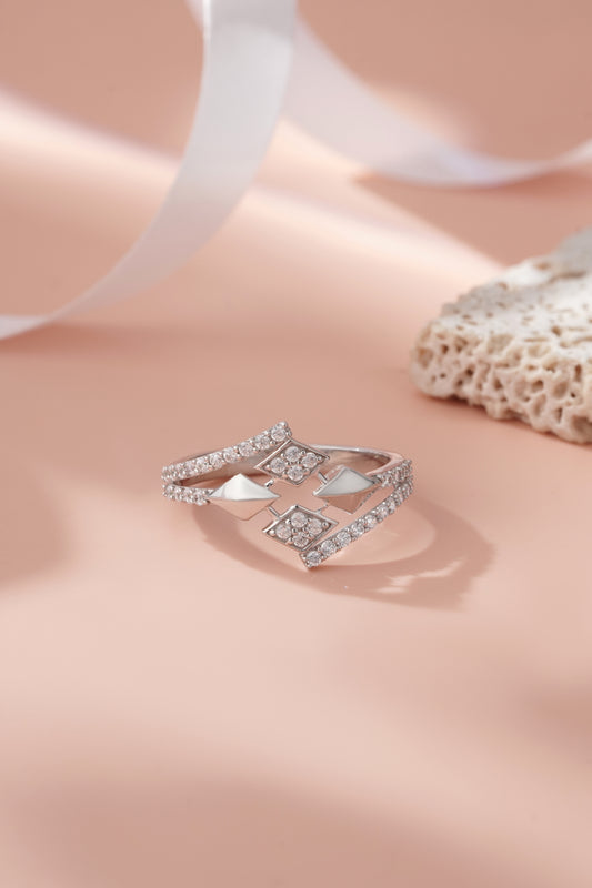 925 Sterling Silver American Diamond Ring for Women Elegant Geometric Band