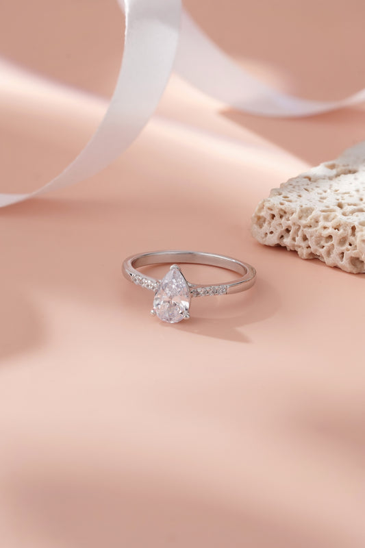 925 Sterling Silver Ring Women American Diamond Pear Cut Engagement Wedding Band
