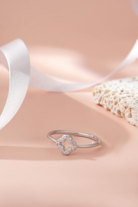 925 Sterling Silver Ring for Women American Diamond Clover Flower Band Gift Boxed