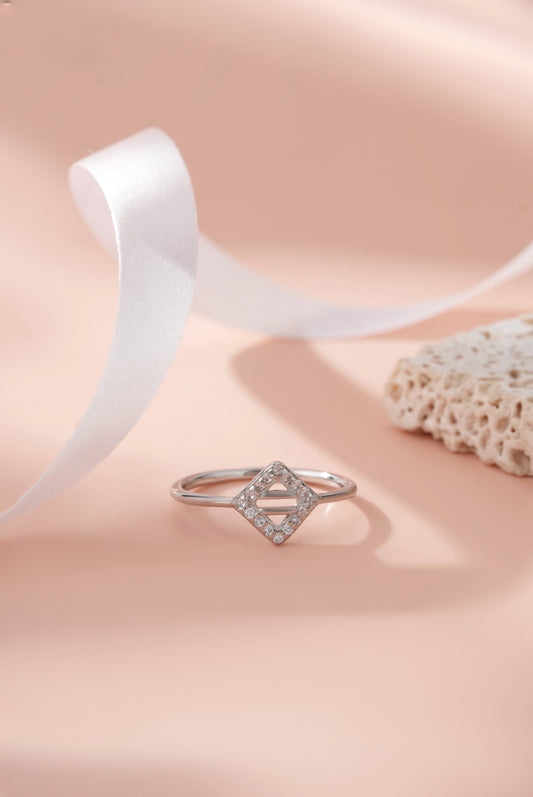 Elegant 925 Sterling Silver Square Halo American Diamond Ring