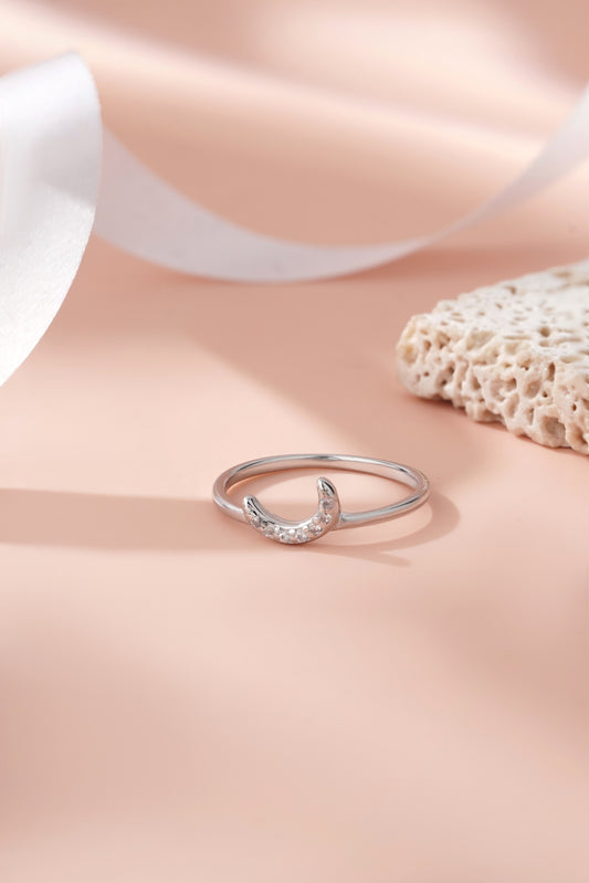 925 Sterling Silver Crescent Moon Ring Women’s American Diamond
