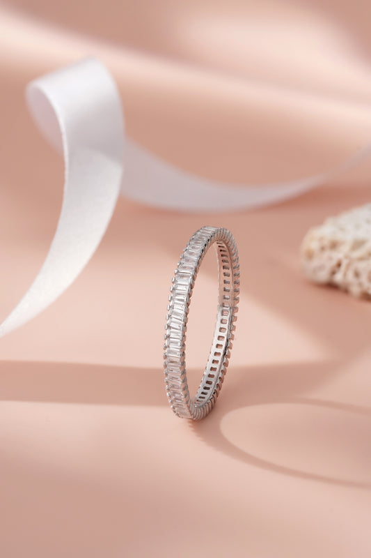 925 Sterling Silver Ring Women American Diamond Baguette Eternity Band