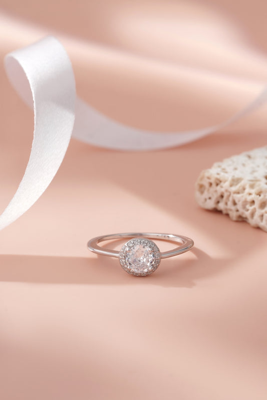 925 Sterling Silver Ring for Women Round Halo American Diamond Engagement Band