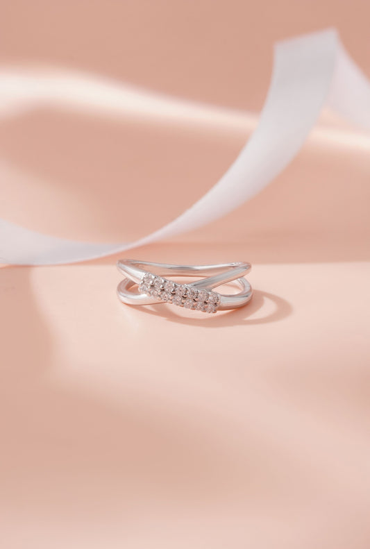 925 Sterling Silver Bypass X Ring Women American Diamond CZ Statement