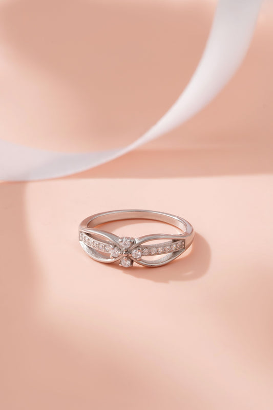 925 Sterling Silver American Diamond Ring for Women - Elegant Knot Stackable Band