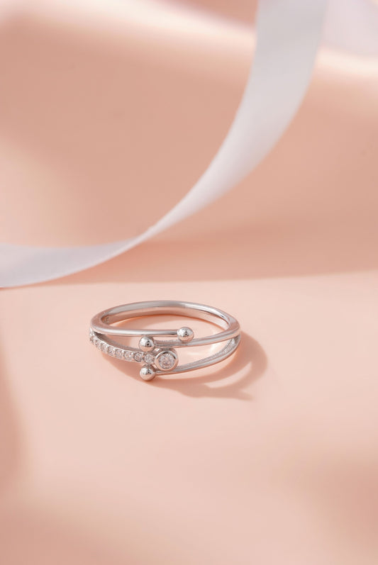 925 Sterling Silver Bypass Ring American Diamond Round CZ Band Women Jewelry