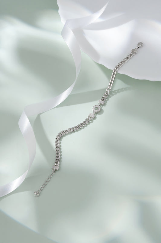 925 Sterling Silver Bracelet for Women American Diamond Curb Link Chain Adjustable