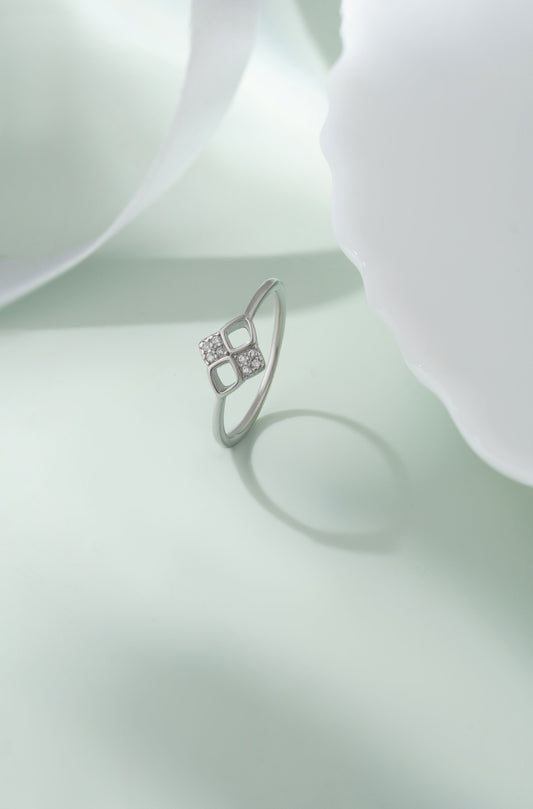 925 Sterling Silver Square Cluster Ring for Women Simulated Diamond CZ Band Gift